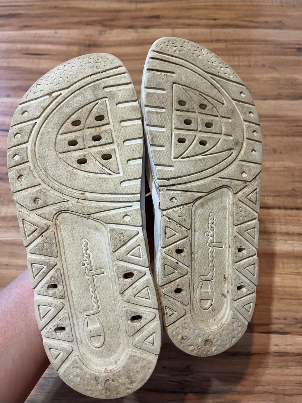 Champion White youth Slide Sandals with Red & Black Logo